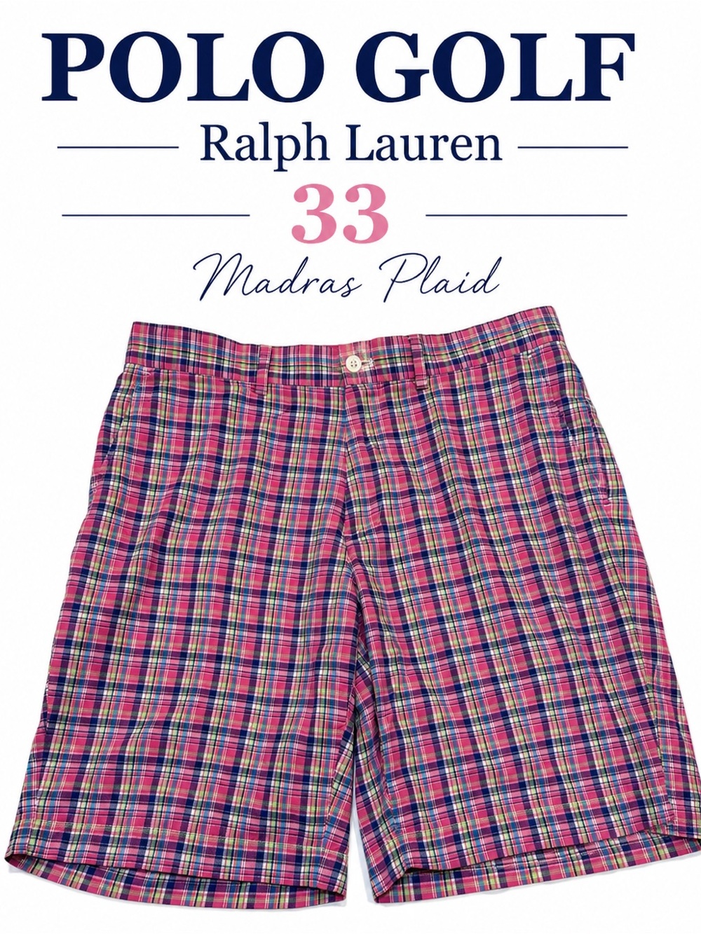 Polo Golf Ralph Lauren Madras Plaid Shorts Men’s 33 Pink 100% Cotton Preppy